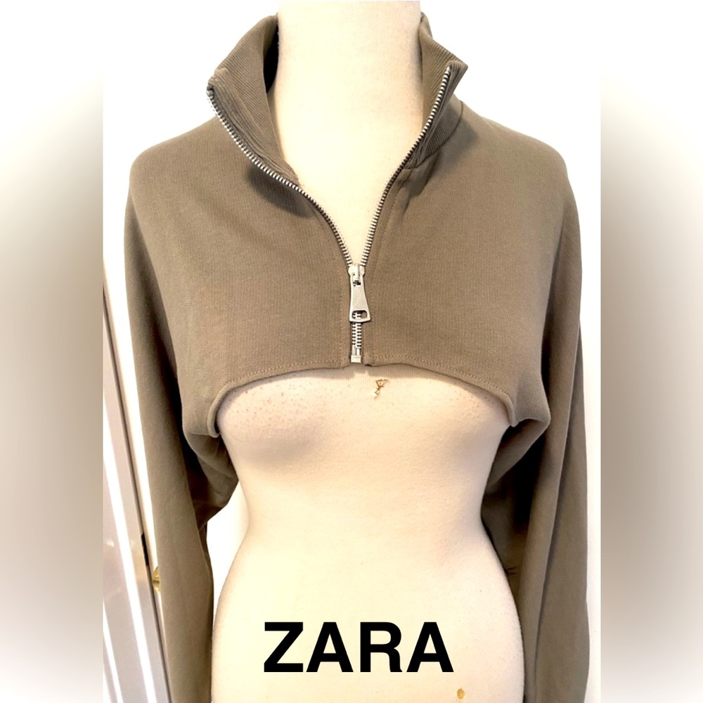 ZARA Tan Cropped Zip-Up Top/Arm Warmers - Size L - EUC